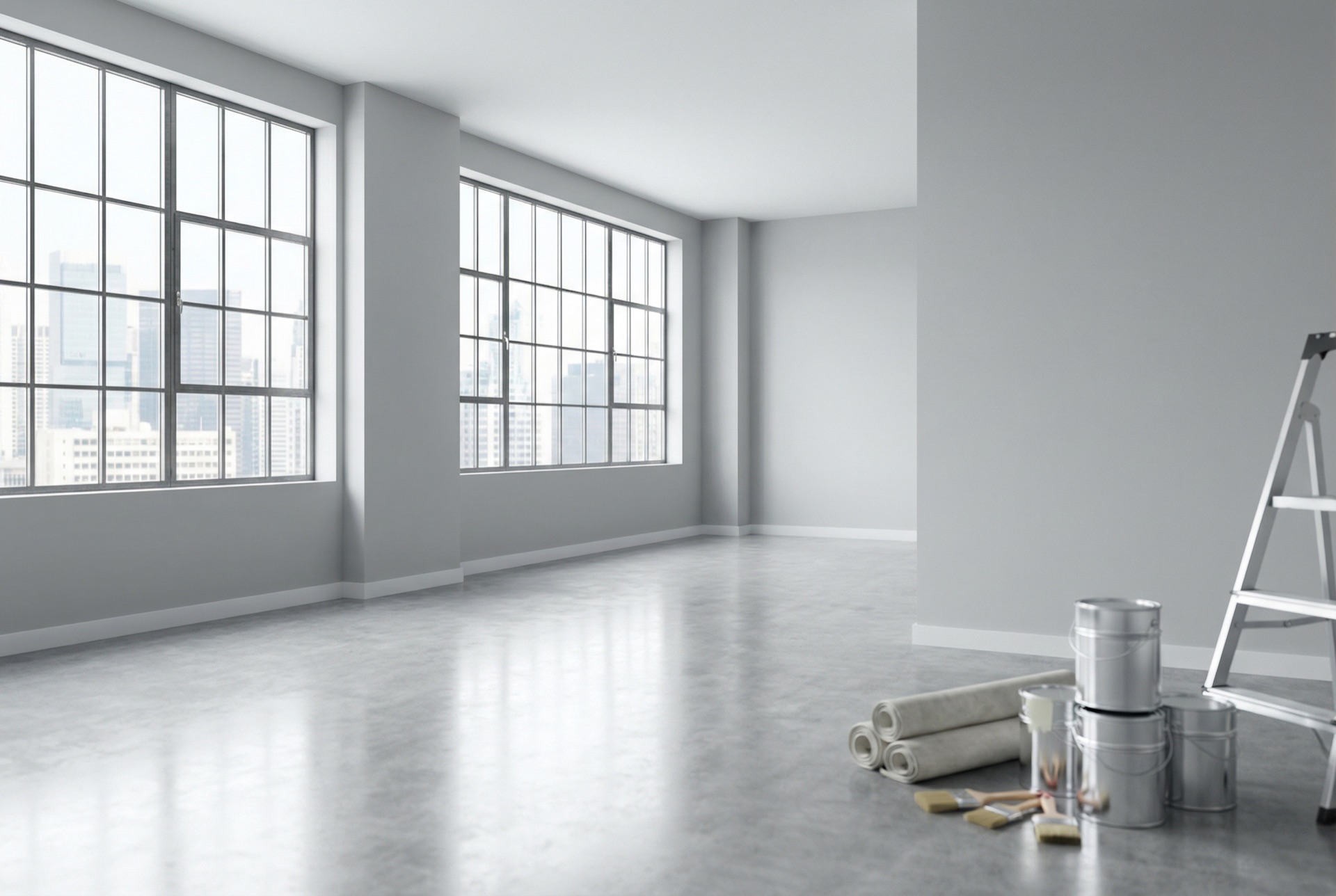 Commercial office space being prepared for professional painting